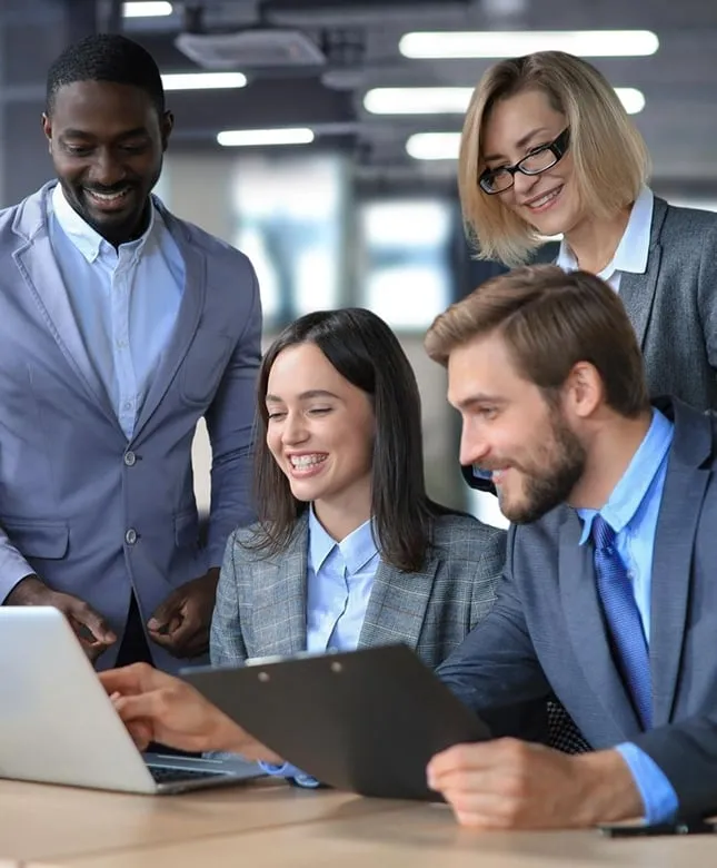 Financial advisors reviewing client portfolio strategy
